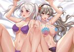  2_girls alluring arm_up bare_shoulders bed_sheet big_breasts bikini bikini_aside black_hairband blush braid breasts chungmechanic cleavage collarbone corrin_(fire_emblem) corrin_(fire_emblem)_(female) corrin_(summer)_(fire_emblem)_(female) fire_emblem fire_emblem_awakening fire_emblem_cipher fire_emblem_fates fire_emblem_heroes from_above grey_hair hairband high_res holding_hands implied_sex interlocked_fingers legs_up long_hair looking_down lying missionary multiple_girls navel nintendo o-ring o-ring_bikini on_back open_mouth out-of-frame_censoring pink_eyes purple_bikini red_eyes robin_(fire_emblem) robin_(fire_emblem)_(female) robin_(summer)_(fire_emblem)_(female) saliva sheet_grab shell shell_bikini silver_hair spread_legs stomach straight sweat swimsuit thighs tongue tongue_out twin_tails very_long_hair 