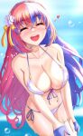  1girl 1girl adorable alear_(female)_(fire_emblem) alear_(fire_emblem) alluring alternate_costume anisdrawn bangs big_breasts bikini blue_hair blush braid breasts closed_eyes crossed_bangs crown_braid female_focus fire_emblem fire_emblem_engage heterochromia high_res holding_hands long_hair multicolored_hair navel nintendo open_mouth outside red_hair smile solo_focus split-color_hair swimsuit thighs two-tone_hair very_long_hair water wet white_bikini white_swimsuit 