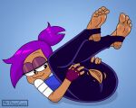 1girl barefoot blush cartoon_network enid enid_mettle feet female_only fingerless_gloves foot_fetish mr._chase_comix ok_k.o.!_let&#039;s_be_heroes pants pussy smile soles solo_female toes violet_hair