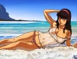 1girl alluring beach bikini bikini_bottom_only breasts brown_eyes covered_erect_nipples covered_navel dead_or_alive dead_or_alive_2 dead_or_alive_3 dead_or_alive_4 dead_or_alive_5 dead_or_alive_6 dead_or_alive_xtreme dead_or_alive_xtreme_2 dead_or_alive_xtreme_3_fortune dead_or_alive_xtreme_beach_volleyball dead_or_alive_xtreme_venus_vacation frilled_bikini frills ganassa hitomi hitomi_(doa) large_breasts looking_at_viewer lying ocean on_side outdoors shirt smile solo strap_slip swimsuit water wet wet_clothes wet_shirt