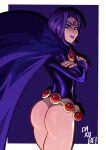  ass_focus belt cape dakube dc_comics purple_eyes purple_hair raven_(dc) teen_titans thick_thighs 