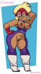  1girl 2020 blonde_hair blonde_pubic_hair blue_background boots brown_nipples carol_(ok_k.o.!:_let&#039;s_be_heroes) carol_kincaid cartoon_network chickpea colored cutout dark-skinned_female dark_skin exposed_breasts exposed_pussy female_only functionally_nude gloves high_heels ok_k.o.!:_let&#039;s_be_heroes pubic_hair simple_background uncensored 