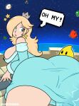  1girl 1girl ass ass_focus ass_in_dress big_ass big_breasts blue_eyes bubble_ass bubble_butt butt_focus earrings fully_clothed huge_breasts huge_thighs luma mario_(series) nintendo pale-skinned_female pale_skin rosalina seductive sexually_suggestive sexy sexy_ass sexy_body sexy_breasts sexy_pose silenttandem smelly_ass speech_bubble super_mario_bros. text thick_thighs wide_hips 