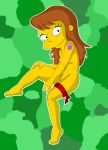  beavis_(artist) breasts brown_hair erect_nipples green_background hair laura_powers nipples nude pussy small_breasts the_simpsons uncensored yellow_skin 