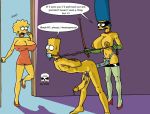  ass ball_gag bart_simpson bent_over blue_hair bondage breasts cleavage femdom hair hands_behind_back incest lisa_simpson marge_simpson mother_and_son nude pegging penis strap-on surprised the_fear the_simpsons walk-in yellow_skin 