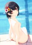  1girl 1girl 1girl blush breasts completely_nude_female female_only female_solo flower gin00 hair_flower hair_ornament high_resolution idolmaster morino_rinze nipples nude pool red_eyes the_idolm@ster:_shiny_colors very_high_resolution viewed_from_behind 