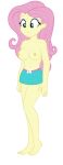  1girl barefoot breasts equestria_girls female female_only fluttershy fluttershy_(mlp) friendship_is_magic long_hair my_little_pony no_bra partially_clothed short_skirt skirt solo standing topless white_background 