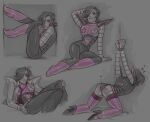 black_hair boots bound_wrists femboy grey_background hair_over_one_eye hotlegmeme humanoid_robot kneel looking_at_viewer male male_only mettaton mettaton_ex neck_tie pink_boots pose posing robot robot_humanoid seductive shoes solo_male spank_marks tied_up tied_wrists unbuttoned unbuttoned_shirt undertale undertale_(series)