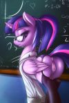  1girl alicorn ass bespectacled chalkboard cutie_mark female female_only friendship_is_magic fshydale garter_straps glasses horn indoors looking_at_viewer my_little_pony no_panties partially_clothed pony pussy solo standing stockings tail twilight_sparkle twilight_sparkle_(mlp) wings 