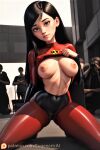  bodysuit breasts erect_nipples flashing kneel the_incredibles thighs violet_parr 