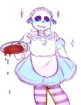 1boy 2010s 2016 2d 2d_(artwork) alternate_clothing alternate_costume animated_skeleton blue_blush blush bottom_sans clothed crossdressing digital_media_(artwork) holding_object looking_down maid_outfit maid_uniform male male_only nervous omorashi partially_colored pee peeing peeing_self platter sans sans_(undertale) skeleton solo_male spill spilling stockings striped_legwear striped_stockings striped_thighhighs suckmytrombone sweat tray tumblr uke_sans undead undertale undertale_(series) urinating urination video_game_character video_games