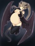 :d bat_wings brown_hair chamaru_(pixiv_id_150125) demon_girl female horns lick licking long_hair open_mouth original photoshop pregnant smile succubus tail wings
