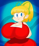 1girl 3barts blonde_hair blue_eyes breasts capcom looking_at_viewer ponytail rockman_(classic) roll_(rockman) 