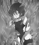 1girl 2d 2d_(artwork) deltarune digital_media_(artwork) drooling female_human female_kris_(deltarune) female_only greyscale hair_over_one_eye heart-shaped_pupils human knd_00xxx kris_(deltarune) monochrome short_hair solo_female tentacle tentacles_everywhere third-party_source torn_clothes torn_clothing undertale_(series) video_game_character video_games