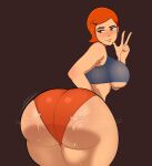  1girl aged_up ass ben_10 bending_over big_breasts breasts cartoon_network dat_ass female_only g3mma gwen_tennyson huge_ass light-skinned_female light_skin orange_hair short_hair simple_background thick_thighs v 