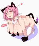  1girl animal_ears bad_id bikini breasts butt_crack cat_ears cat_tail cleavage female heart huge_breasts looking_at_viewer moisture_(chichi) pink_hair red_eyes saigyouji_yuyuko solo swimsuit tail tongue touhou 
