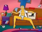  blue_hair breasts couch drinking hair marge_simpson panties the_simpsons yellow_skin 