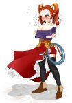  ao_yasai bare_shoulders belt blush boots breast_hold breasts cleavage crossed_arms dragon_quest dragon_quest_viii dress embarrassed jessica_albert jessica_albert_(dragon_quest) large_breasts looking_away orange_hair red_eyes square_enix thighhighs twintails whip 