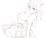  bare_shoulders blush breasts cleavage dragon_quest dragon_quest_viii earrings goban huge_breasts jessica_albert jessica_albert_(dragon_quest) jewelry monochrome no_bra sketch solo square_enix twintails 