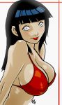 1girl 2008 :p big_breasts bikini black_hair breasts cleavage female_only ganassa highres hinata_hyuuga long_hair naruto solo solo_female swimsuit tongue tongue_out upper_body