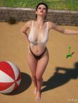 1girl beach_ball breasts clothes mbirdcz sand shovel