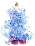  1girl adventure_time blue_skin breasts crown cum futanari ice_queen long_hair nipples simple_background white_hair 