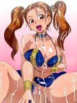  1girl alternate_costume breast_hold breasts brown_eyes brown_hair bukkake censored cowgirl_position cum cum_in_pussy cum_on_body cum_on_breasts cum_on_clothes cum_on_hair cum_on_lower_body cum_on_pussy cum_on_upper_body dragon_quest dragon_quest_viii earrings facial girl_on_top highres jessica_albert jessica_albert_(dragon_quest) jewelry large_breasts lipstick long_hair makeup open_mouth panties panties_aside penis pussy pussy_juice raburebo sex solo_focus spread_legs square_enix straddling sweat twintails underwear vaginal 