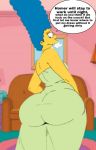  1_girl 1girl ass big_ass couch dialogue edit female female_only marge_simpson milf solo text the_simpsons yellow_skin 