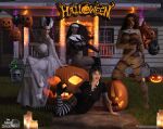 3d big_breasts breasts halloween halloween_costume jack-o&#039;-lantern multiple_girls pumpkin sexy