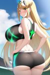 1girl alluring ass backboob bangs big_breasts blonde_hair booty_shorts breasts bubble_butt female_only gold_eyes hand_on_hip hips light-skinned_female light_skin long_hair monolith_soft mythra nightcore_(artist) nintendo sexy sexy_ass sexy_body sexy_breasts short_shorts shorts sports_bra sportswear swept_bangs thick_thighs thigh_gap thighs voluptuous wide_hips xenoblade_(series) xenoblade_chronicles_2