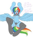  anthro blush breasts clothing elzzombie equine friendship_is_magic furry hair mammal multicolored_hair my_little_pony pegasus pussy rainbow_dash tight_clothing tongue tongue_out wings 