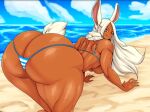  1girl all_fours alluring animal_tail arms ass beach biceps big_ass big_breasts bikini breasts bubble_butt bunny_ears bunny_girl curvy dark-skinned_female dark_skin dat_ass dayum fat_ass from_behind gigantic_ass hanging_breasts high_resolution huge_ass juicy_ass long_hair looking_at_viewer looking_back mirko miruko_(my_hero_academia) muscle muscular_female muscular_thighs my_hero_academia non-nude outside presenting round_ass rumi_usagiyama sexy slut tail tan thecon thick thick_ass thick_thighs thong under_boob usagiyama_rumi white_hair wide_ass wide_hips 