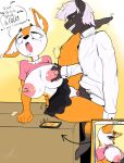  1girl 2020 absurd_res aggressive_retsuko antelope anthro areola big_breasts black_body black_fur bodily_fluids bottomless bovid breast_grab breasts brown_body brown_fur caprine clothed clothed_sex clothing duo english_text eye_roll fellatio fur furry gazelle genitals goat-kun half-closed_eyes hand_on_breast high_res horn male male/female mammal multicolored_body multicolored_fur narrowed_eyes nipples open_mouth oral oral_penetration paizuri penetration penile penis phone pussy saliva sanrio sex speech_bubble teeth text tongue tongue_out tsunoda two_tone_body two_tone_fur vaginal vaginal_penetration white_body white_fur 