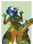 anthro ass big_breasts blue_hair border breasts chalo chalodillo chalosan curvy_figure cute_fangs female flower flower_in_hair furry gecko geecku green_body hair las_lindas las_lindas_(series) lizard looking_at_viewer masturbation multicolored_body nipples non-mammal_breasts nude penetration photoshop pose pussy pussy_juice reptile scalie solo striped_body stripes tail_sex thick_tail vaginal_penetration webcomic webcomic_character white_border yellow_body yellow_eyes