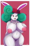 1girl 2020 absurd_res anthro big_breasts bigdon1992 black_nose blonde_hair border breasts broodal buckteeth curvy_figure erect_nipples fur furry gem genitals green_hair hair hand_on_breast high_res highlights_(coloring) huge_breasts huge_nipples jewelry lagomorph leporid lipstick long_hair looking_away madame_broode makeup mammal mario_bros milf mostly_nude necklace nintendo nipples open_mouth pearl_(gem) pearl_necklace pink_background pink_nipples pussy rabbit red_eyes red_lipstick sexy sexy_body sexy_breasts simple_background standing super_mario_odyssey teeth thick_thighs video_games voluptuous white_body white_border white_fur