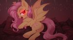  1girl blush flutterbat_(mlp) fluttershy friendship_is_magic hasbro looking_at_viewer my_little_pony open_mouth pillow pillows taesuga tongue 