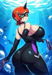 1girl ai_generated ben_10 big_ass cartoon_network clothed clothing dat_ass female female_only grin gun gwen_tennyson lucky_girl mask ocean orange_hair orange_hair_female red_hair red_hair_female sea smile sole_female solo underwater water wink winking
