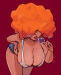  breasts cleavage clothing hair_over_eye hanging_breasts huge_breasts lollipop nagainosfw powerpuff_girls red_hair saliva_trail sara_bellum 