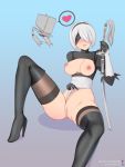  &lt;3 1girl breasts high_heel_boots high_heels high_resolution nier:_automata nier_(series) nipples open_clothes pod_(nier) pussy shoes silent-fly sword weapon yorha_no._2_type_b 