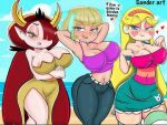  3_girls blonde blonde_hair clothes clothing crop_top disney disney_channel disney_xd dress female_only freckles hekapoo humanoid jackie_lynn_thomas jeans long_hair red_hair redhead sander_(artist) shirt short_hair star_butterfly star_vs_the_forces_of_evil tan tight_clothing wide_hips 