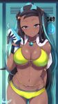  1girl 1girl 1girl big_breasts big_breasts bikini black_hair blue_eyes breasts brown_skin cleavage clothed_female dark-skinned_female dark_skin female_focus female_only indoors kasai_shin locker_room long_hair looking_at_viewer mature mature_female naughty_face nessa_(pokemon) nintendo pokemon pokemon_ss slim_waist solo_female solo_focus suggestive_look tagme thick_thighs video_game_character video_game_franchise 