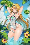  1girl 1girl 1girl alluring bikini blonde_hair breasts cleavage core_crystal female_only looking_at_viewer mom0ka mythra nintendo stocjia xenoblade_(series) xenoblade_chronicles_2 yellow_eyes 
