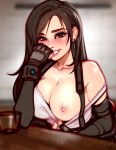  big_breasts blushypixy breasts_focus brown_hair erect_nipples female_only final_fantasy_vii hot long_hair one_breast_out_of_clothes presenting_breasts red_eyes shirt_pulled_down smile tifa_lockhart 