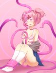  1girl 1girl areola before_sex blue_skirt blush bra breasts clothing doki_doki_literature_club drooling hypnosis imminent_rape imminent_sex legs_together matching_underwear natsuki_(doki_doki_literature_club) nipples one_breast_out open_mouth panties pink_bra pink_eyes pink_hair pink_panties pink_tentacles rape restrained shimapan shiny_skin short_hair skirt small_breasts striped_bra striped_panties tentacle tentacle_rape tentacle_sex thighs undressing wet_panties wet_pussy white_socks zedrin 