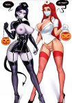  2_girls areola aroma_sensei big_breasts blue_eyes breasts caption caucasian cleavage dc_comics elbow_gloves exposed_breasts forehead_jewel garter_straps gloves goth green_eyes halloween high_heels hips holding_hands latex legs looking_at_viewer mask milf nipples nurse_hat nurse_outfit open_clothes purple_hair raven_(dc) red_hair redhead revealing_clothes sexy skin_tight slut starfire stockings teen_titans thighs thong 