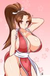  1girl brown_hair cleavage fatal_fury huge_breasts king_of_fighters long_hair mai_shiranui ponytail 