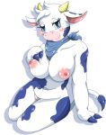 1girl 1girl 2016 anthro big_breasts bovine breasts furry hair horn looking_at_viewer mammal mellonsoda nipples nude simple_background smile 