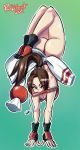  1girl big_breasts brown_hair cleavage huge_ass king_of_fighters long_hair mai_shiranui ponytail thong 