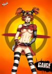  big_breasts borderlands borderlands_2 breasts gaige green_eyes lipstick nipples no_panties radprofile radprofile_(artist) red_hair solo tease tongue twintails 
