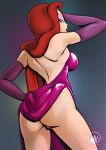  1_girl 1girl ass bottomless dress dress_lift female female_human female_only flashing human jessica_rabbit long_hair long_red_hair looking_at_viewer mostly_clothed mysticalpha no_panties pussy red_hair redhead shaved_pussy solo thighs who_framed_roger_rabbit 